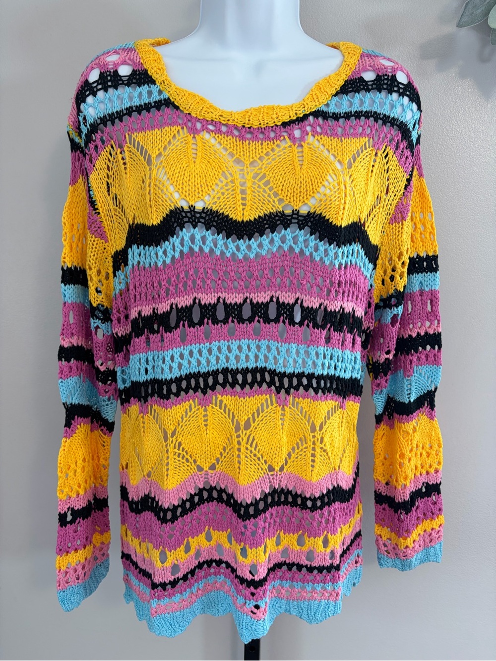 Umgee Multicolor Open-Knit Scoop Neck Sweater - Mulit-Color